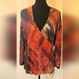 Zara Abstract Print Textured Wrap Blouse/Kimono | Size S
